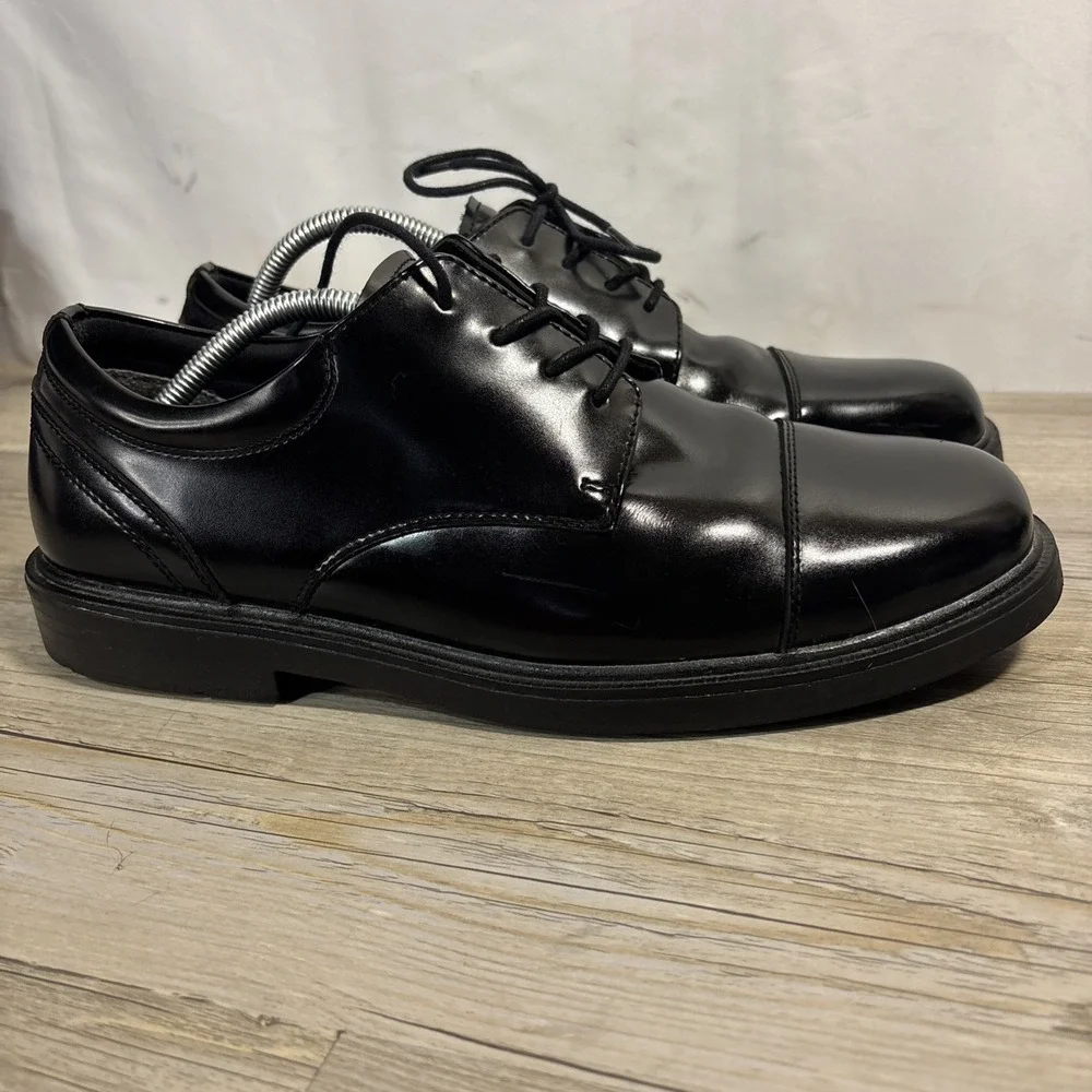 Mens 11.5 Nunn Bush Genuine Leather Kore Pro Cap Toe Oxford Black Slip Resistant